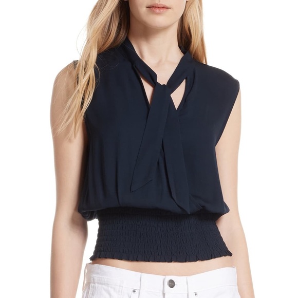 Frame Denim Tops - FRAME Tie Neck Smock Hem Top